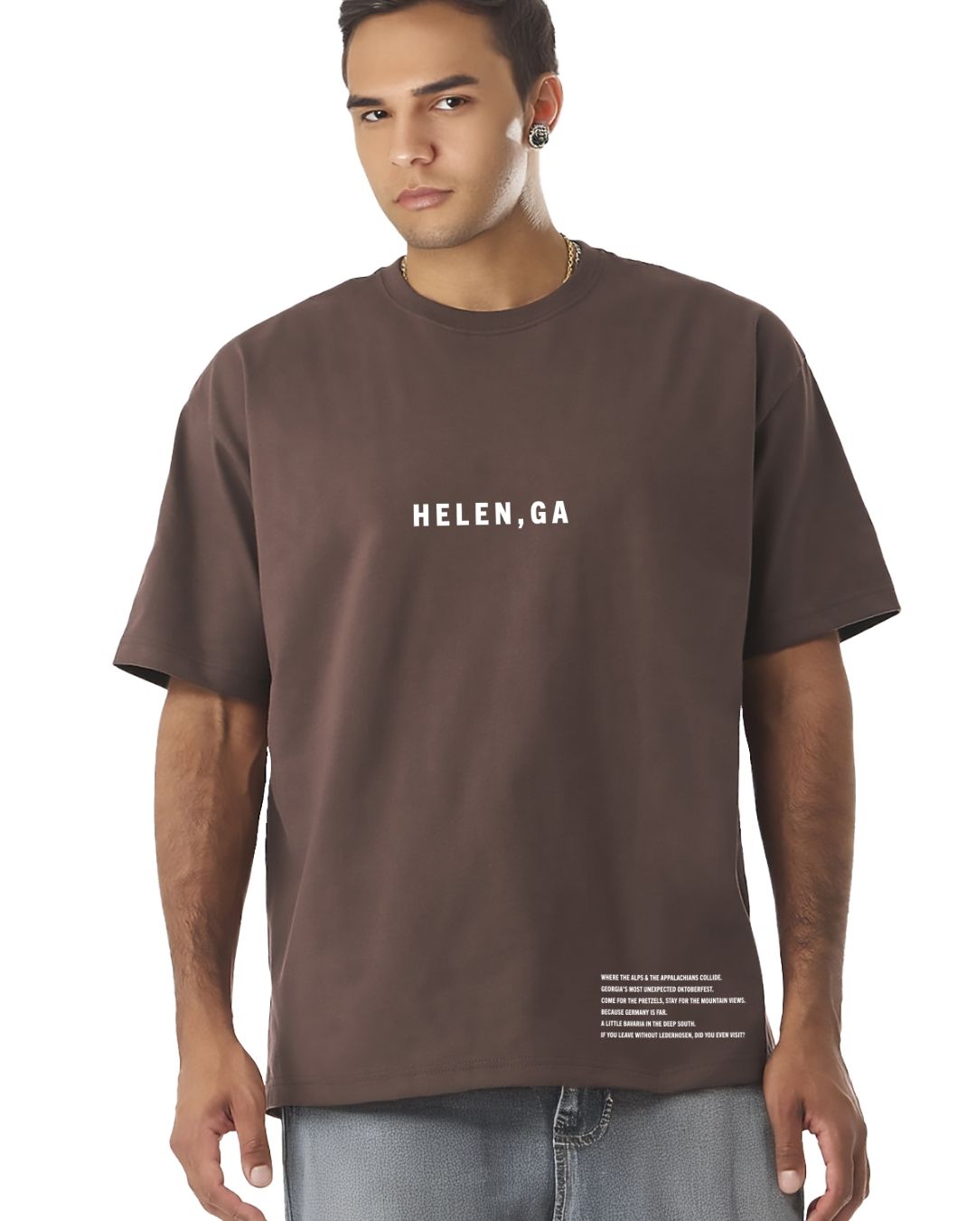 Helen, GA Oversized Unisex Tee — Cocoa Because Germany is far. Helen is not.