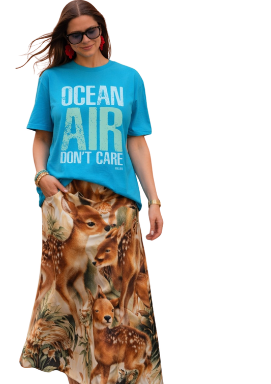 Malibu Ocean Air Don't Care T-Shirt with a Bambi Print Long Skirt