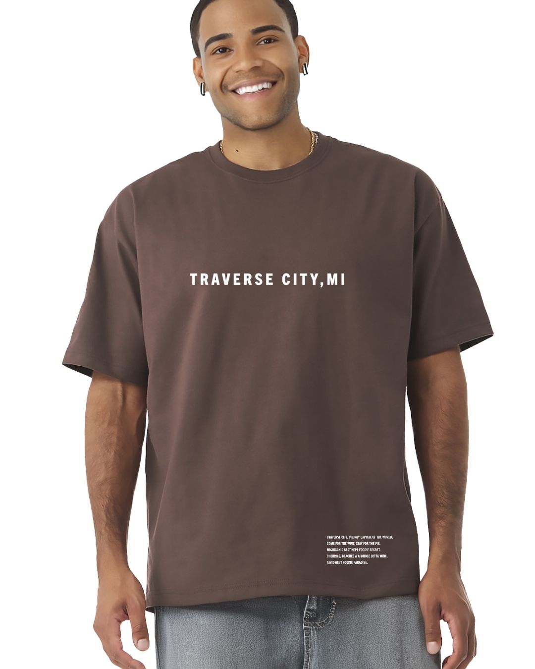 Traverse City, MI Oversized Heavyweight T-Shirt – Cherries, Beaches & Bliss