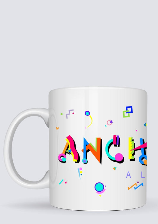 anchorage alaska ceramic white mug in the POPtype font