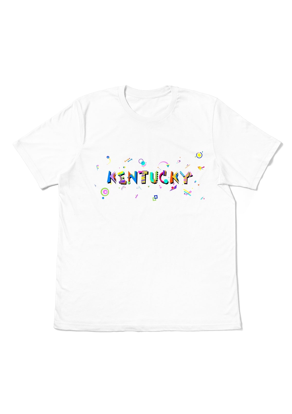 KENTUCKY, printed colorful Memphis font white flat tee