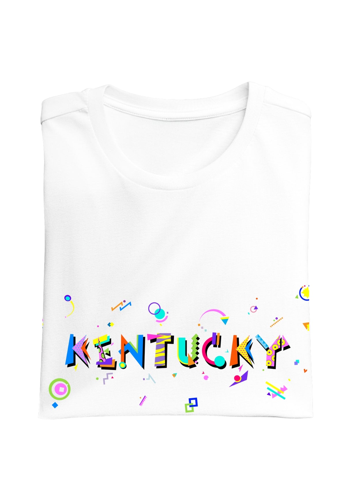 KENTUCKY printed in colorful letters - Memphis style fonts - white-folded-tee