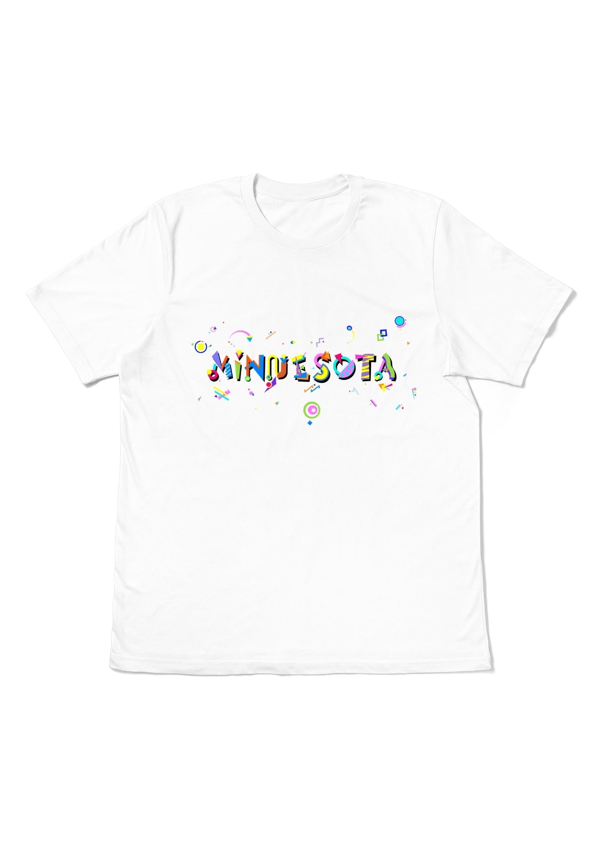 MINNESOTA, printed colorful Memphis font white flat tee