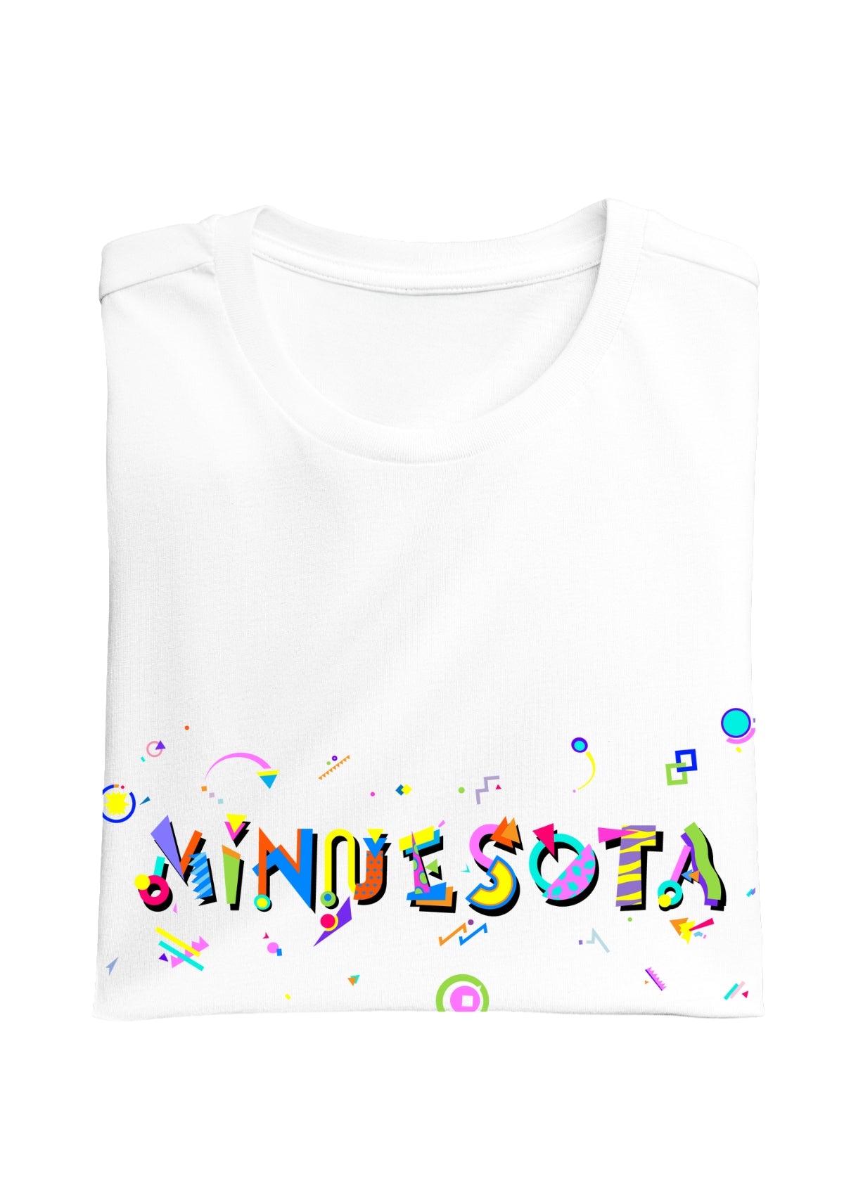 MINNESOTA printed in colorful letters - Memphis style fonts - white-folded-tee