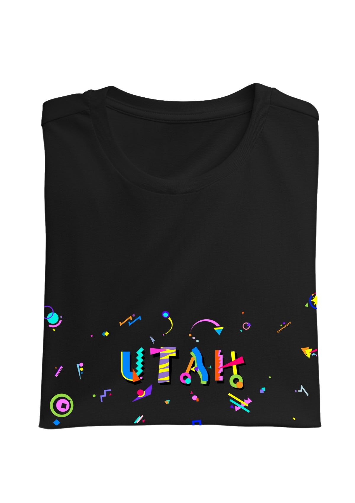 UTAH, printed colorful Memphis font black folded tee