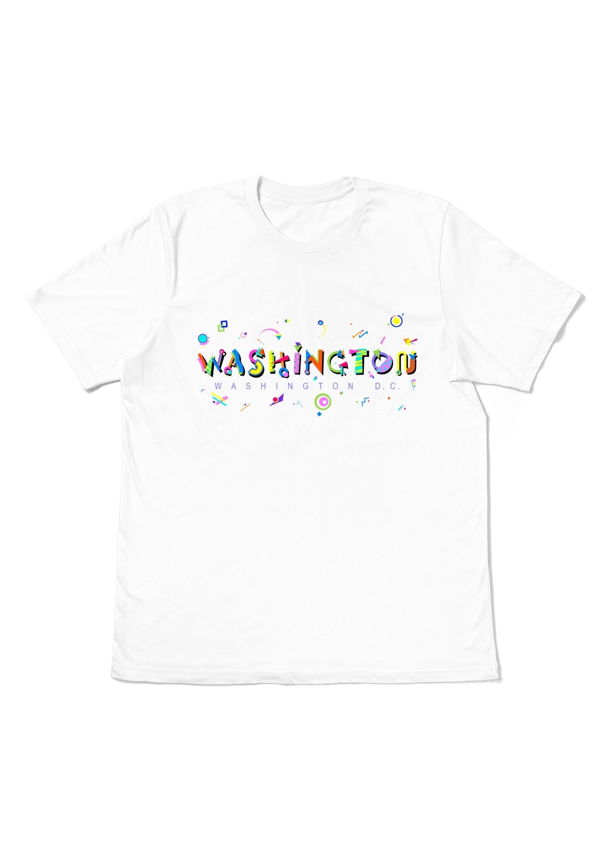WASHINGTON, WASHINGTON, printed colorful Memphis font white flat tee