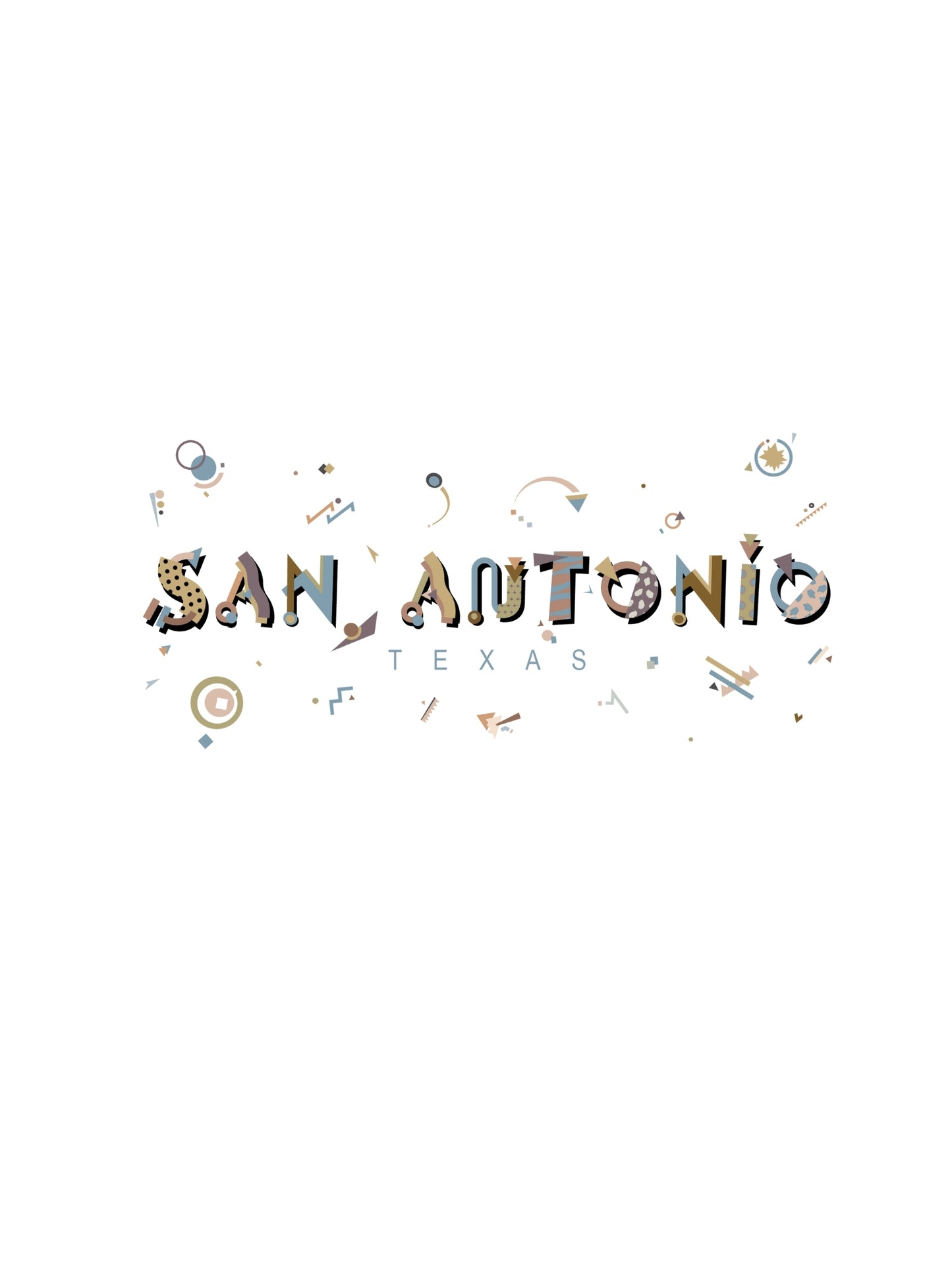 san antonio neutral souvenir t-shirt in neutral colors in memphis style art fonts