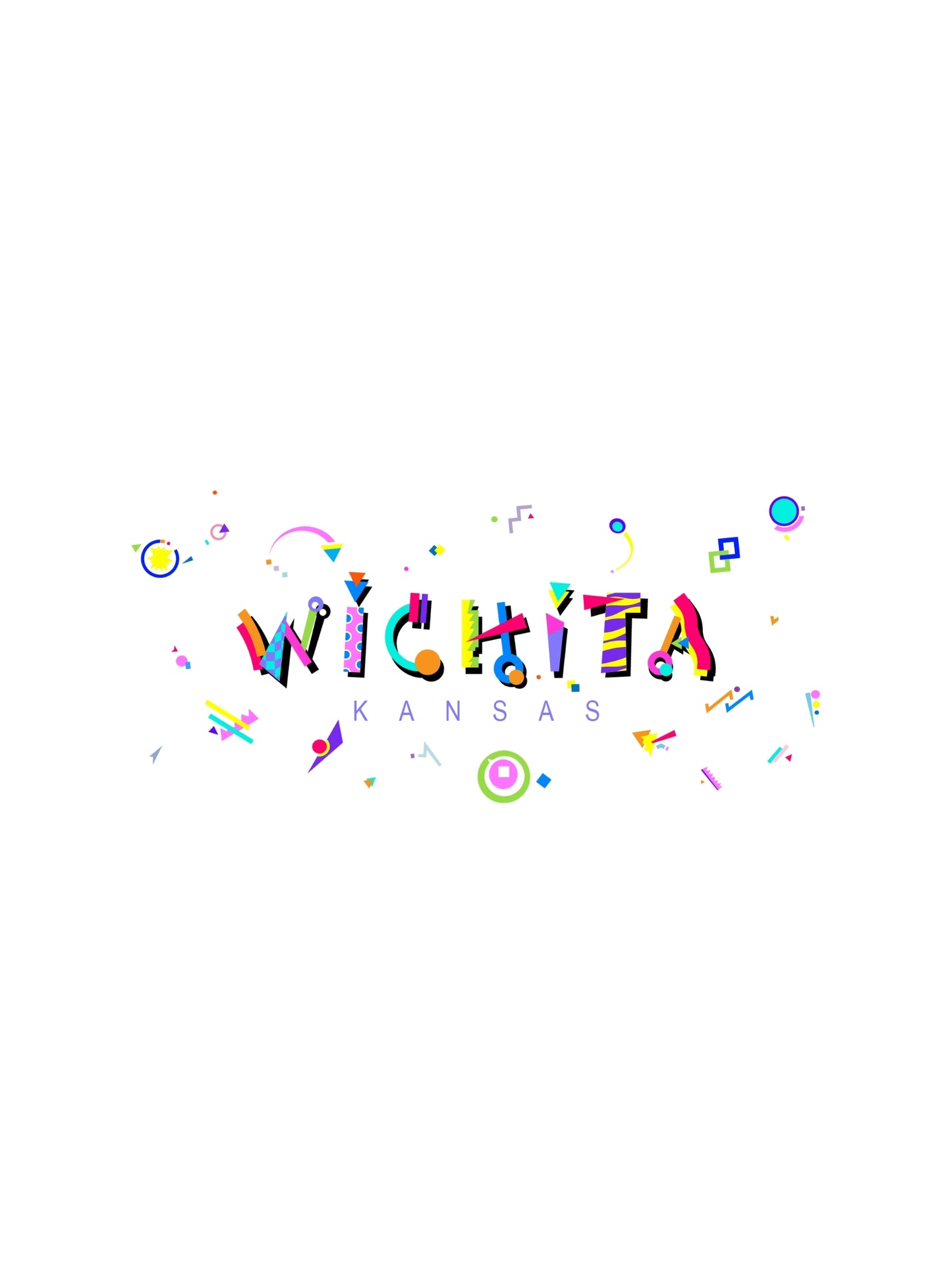wichita kansas souvenir graphics in bright memphis style lettering