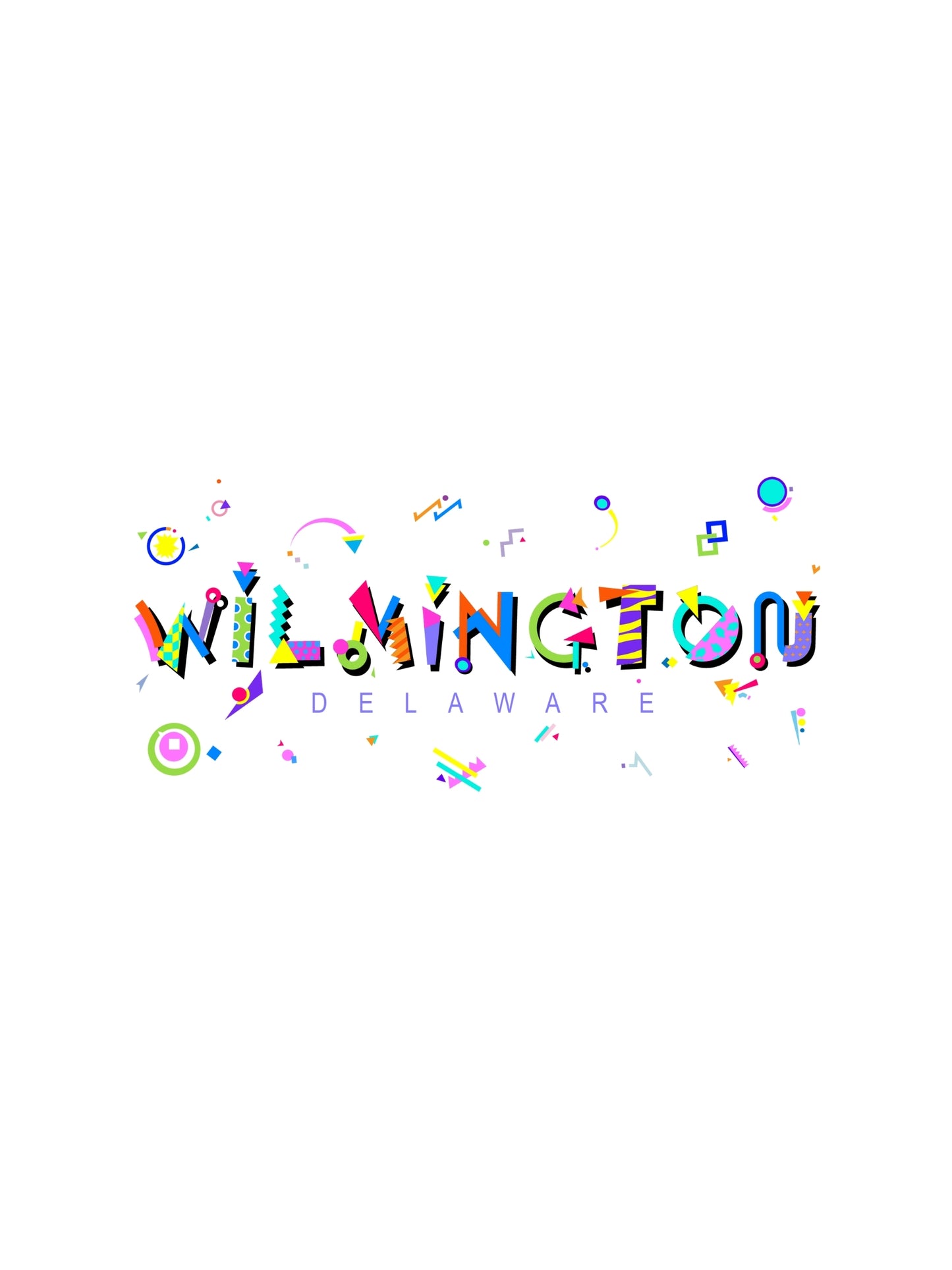 wilmington delaware souvenir style t-shirt in bright Memphis style font - fun and colorful