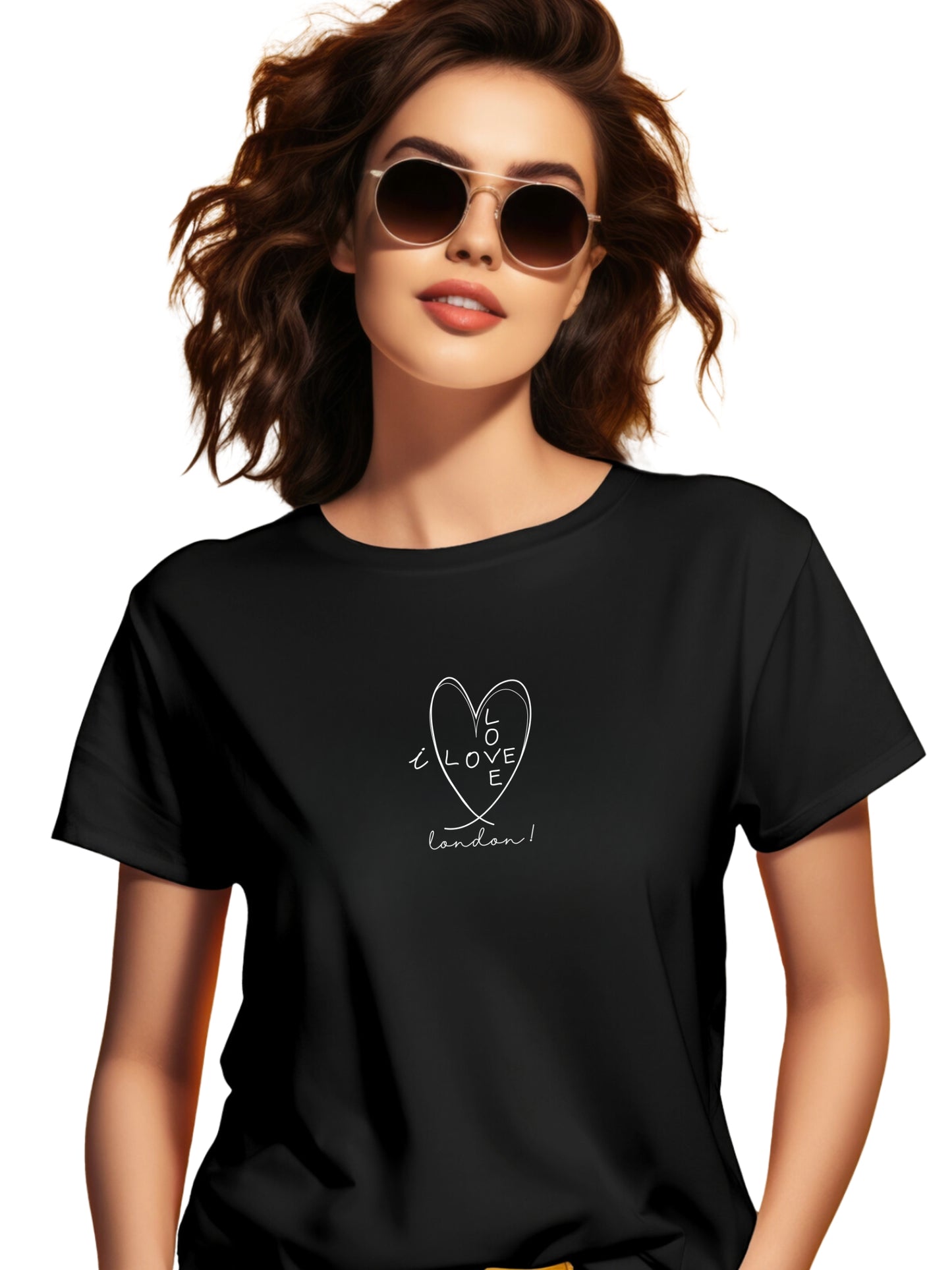 women wearing sunglasses and the black I love london t-shirt