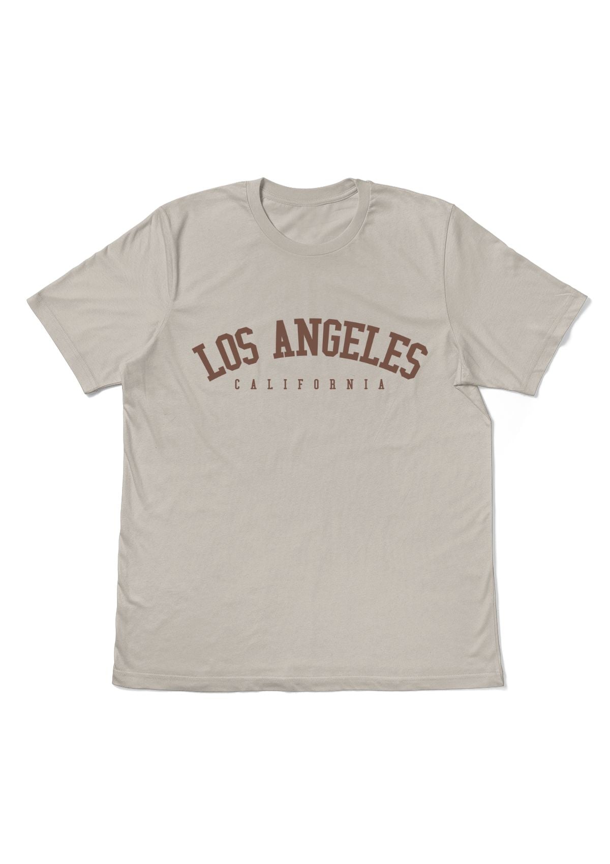 Tan t-shirt with 'Los Angeles California' text 