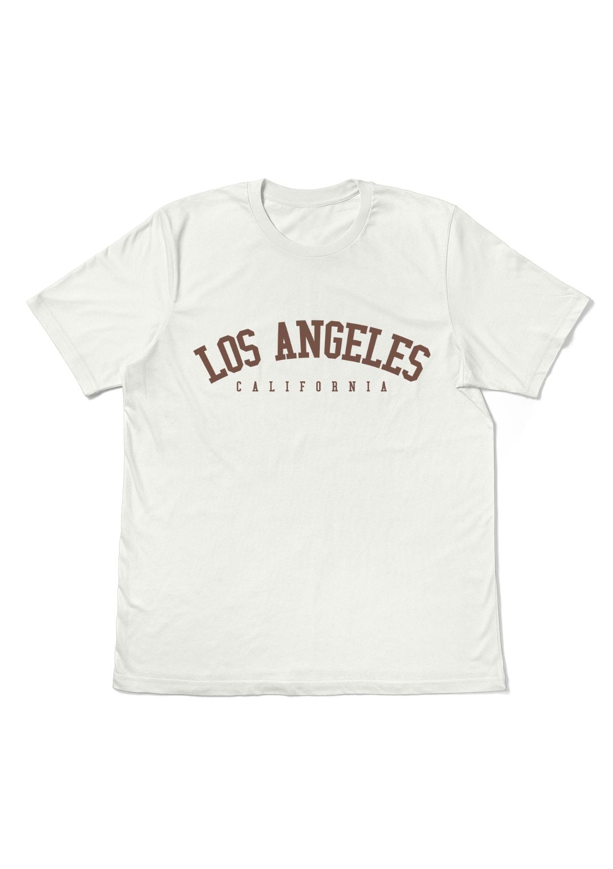 White t-shirt with 'Los Angeles California' text 