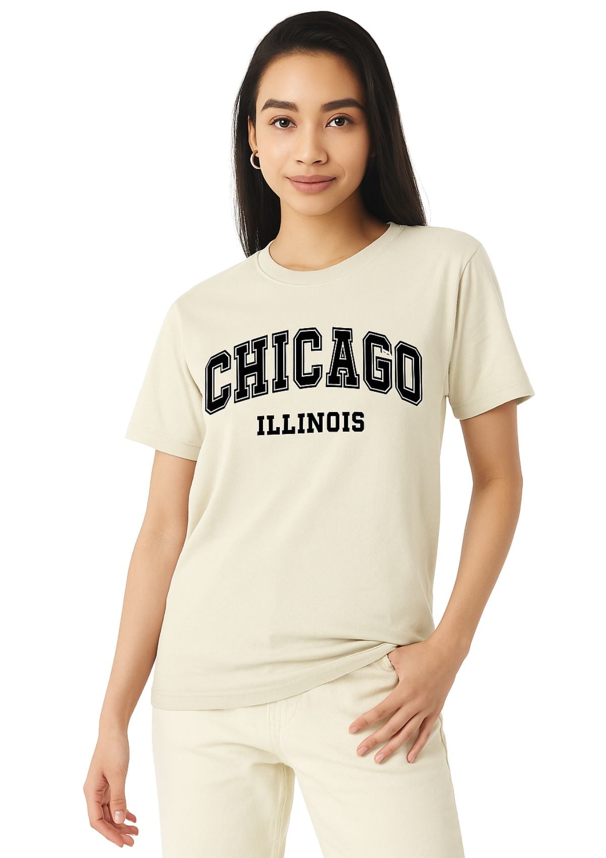 Chicago Illinois T-Shirt – Unisex (Natural & Red)