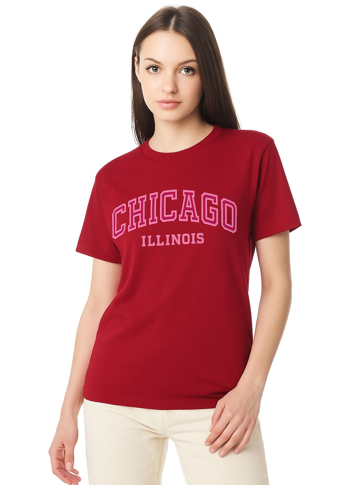 Chicago Illinois T-Shirt – Unisex (Natural & Red)