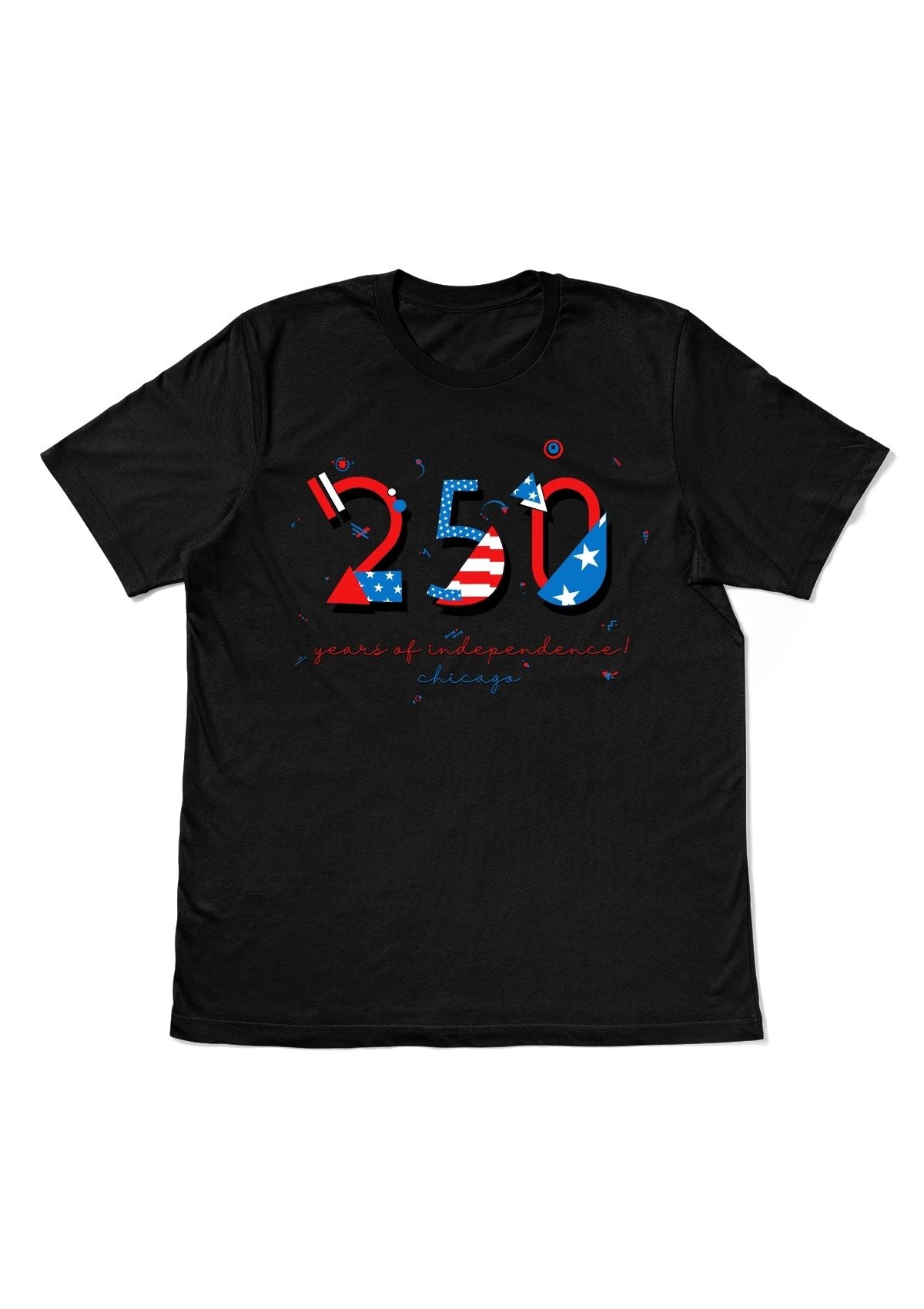 Chicago USA 250 t-shirt black patriotic POPtype design