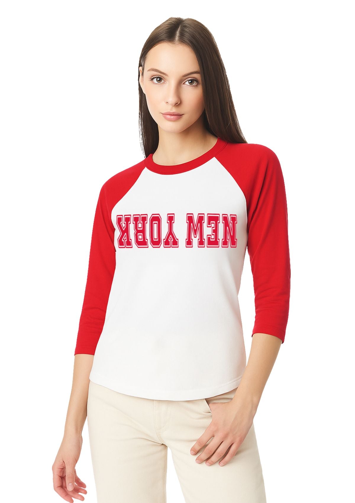 New York FlipSide Baseball T-Shirt – Red & White