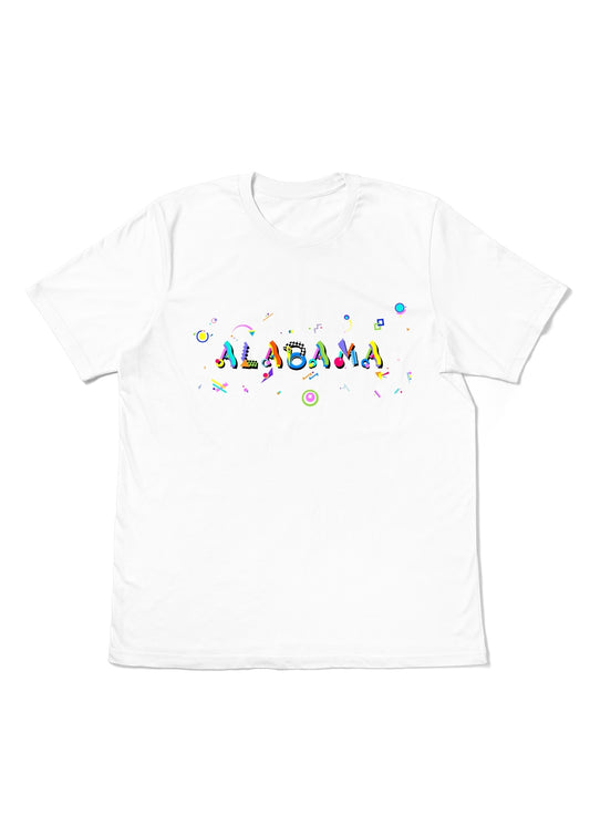 ALABAMA,  printed colorful Memphis font white flat tee