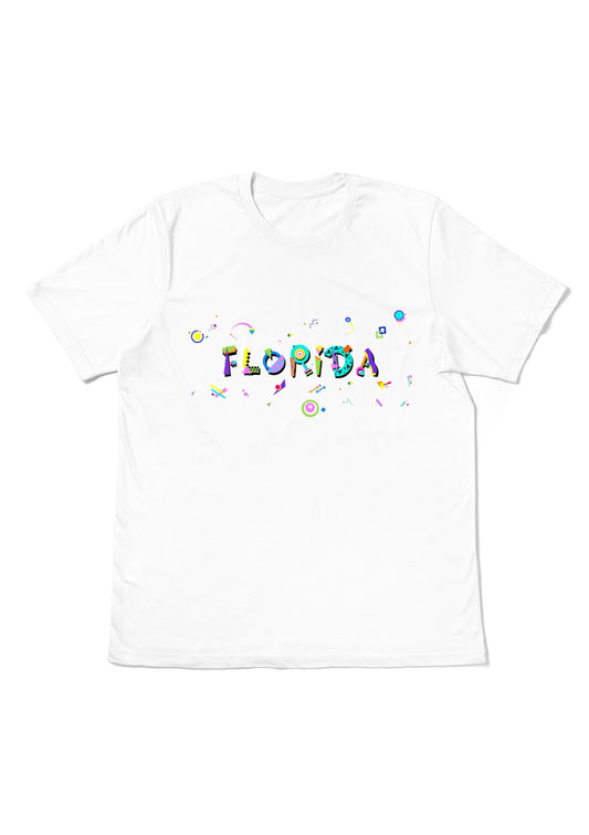 FLORIDA,  printed colorful Memphis font white flat tee
