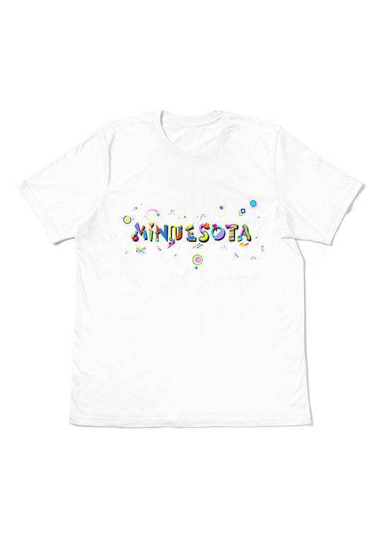 MINNESOTA,  printed colorful Memphis font white flat tee