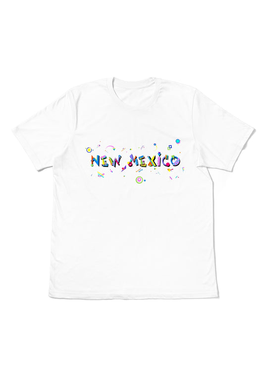 NEW MEXICO,  printed colorful Memphis font white flat tee