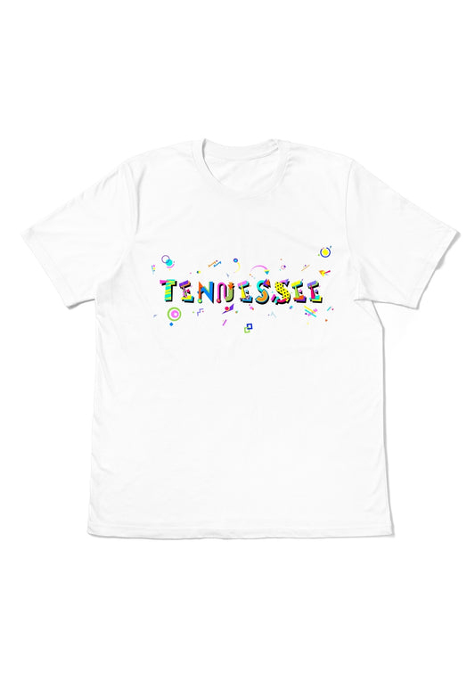 TENNESSEE,  printed colorful Memphis font white flat tee