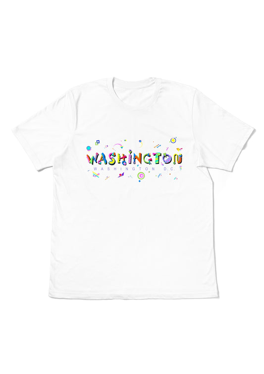 WASHINGTON, WASHINGTON, printed colorful Memphis font white flat tee