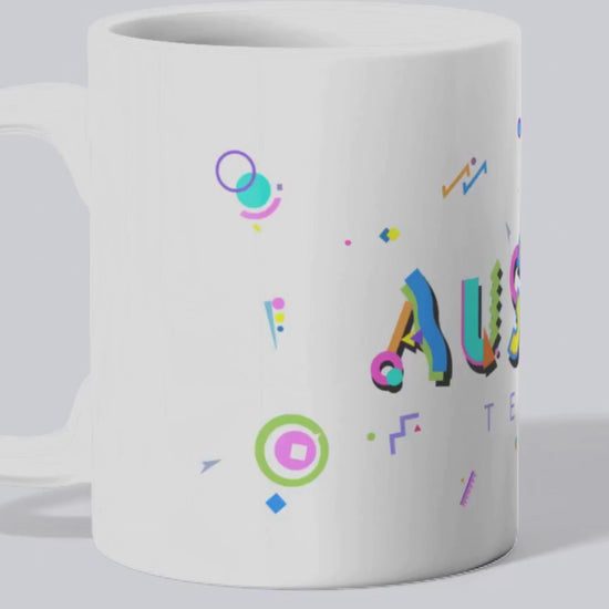 Austin Texas Poptype font on a white ceramic mug video