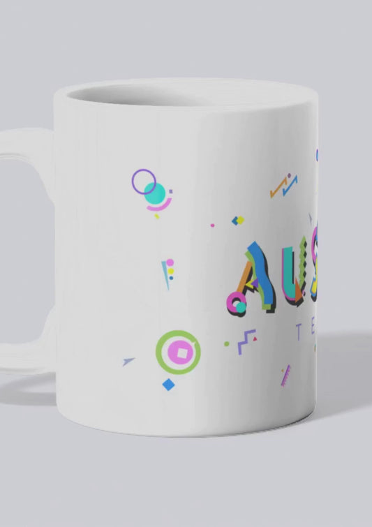 Austin Texas Poptype font on a white ceramic mug video