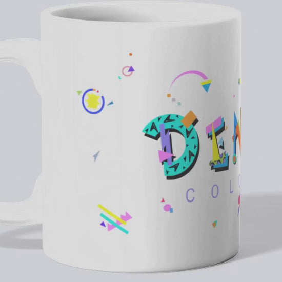 Denver white ceramic mug with the POPtype font video