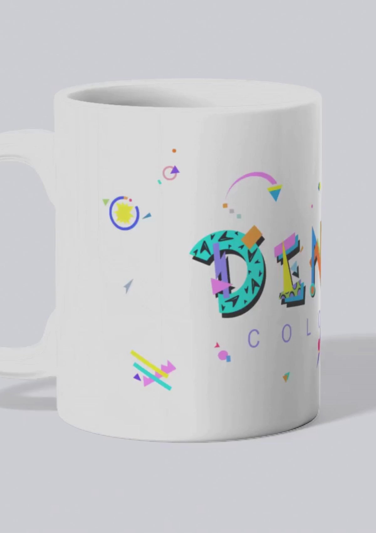 Denver white ceramic mug with the POPtype font video
