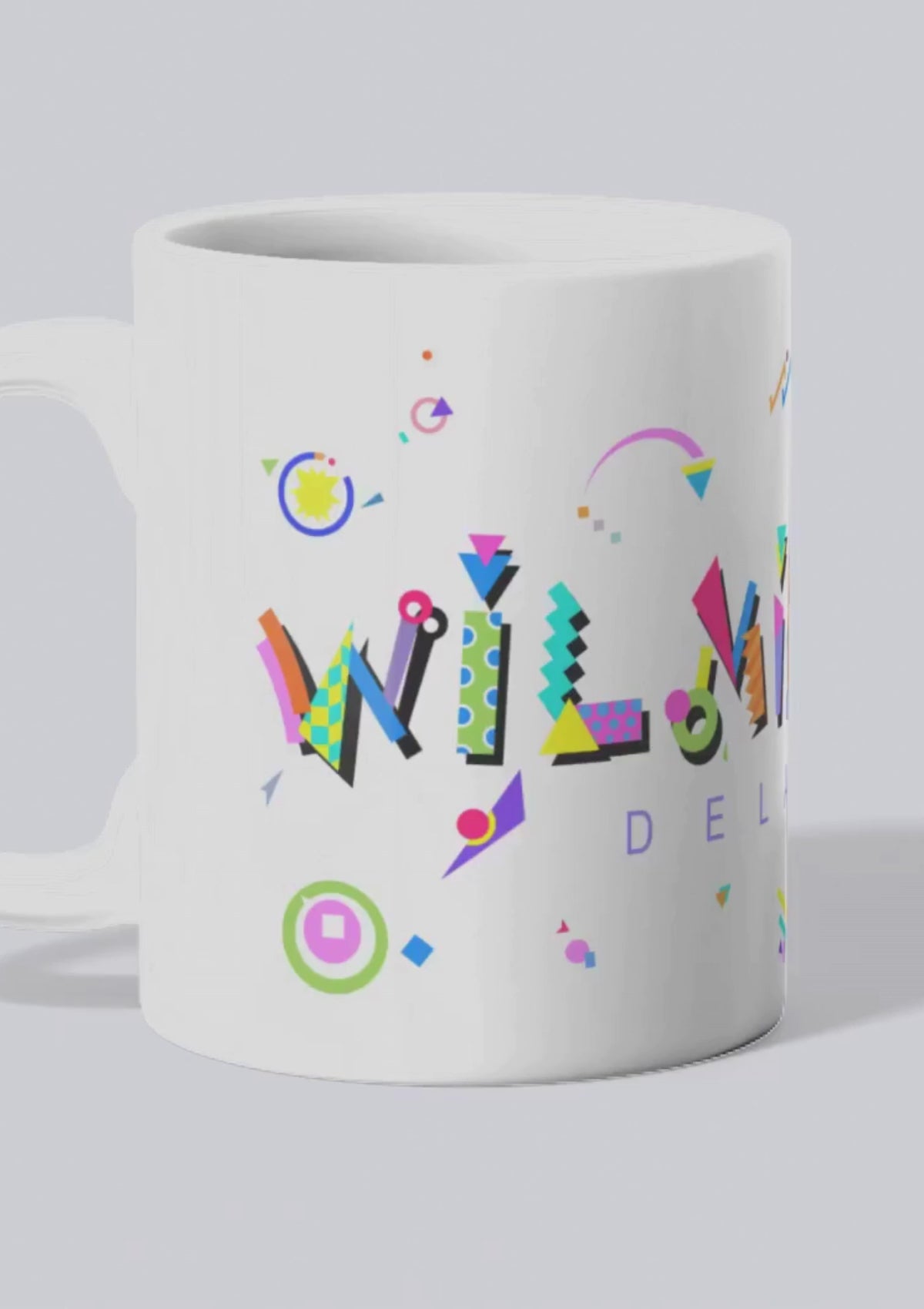 Wilmington video of the white mug with POPtype graphics