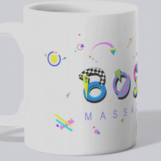 Boston Massachusetts white ceramic coffee mug in the POPtype font video