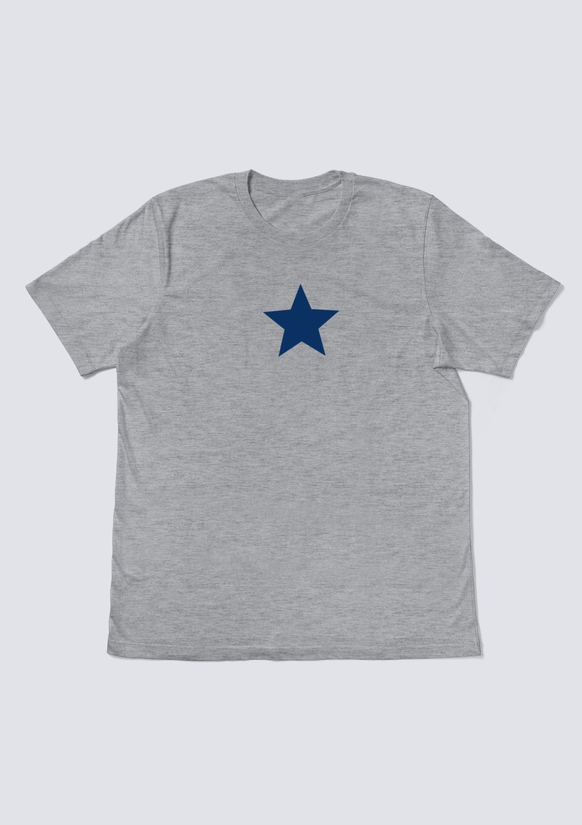 Minimal USA blue star graphic on athletic grey t-shirt