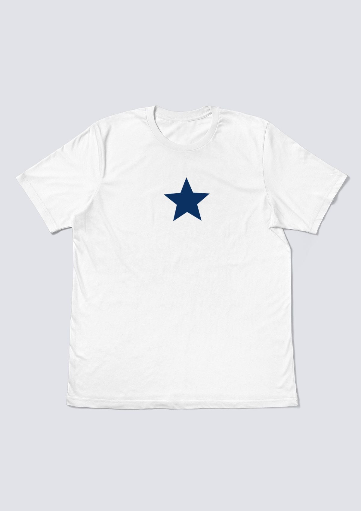 White t-shirt with navy blue star minimalist design
