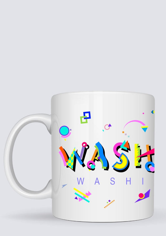 washington white mug with POPtype graphics